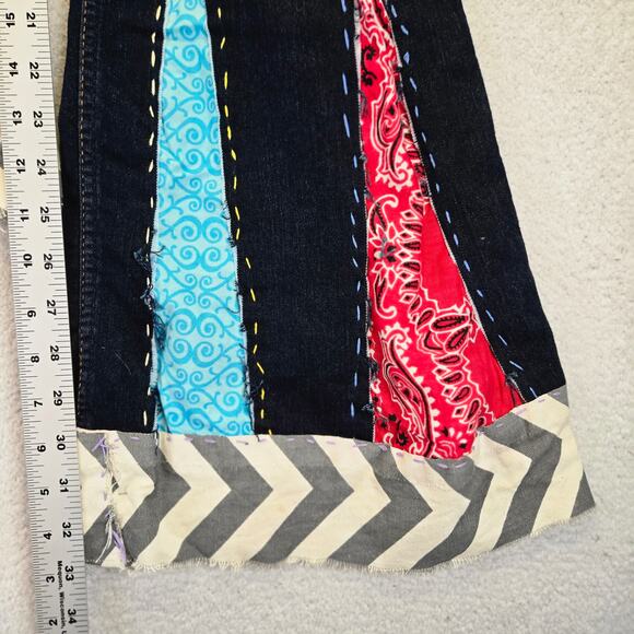 Custom Hollister Patchwork Flare Jeans Juniors 7R (28x32) Dark Y2K Patched - Picture 16 of 16